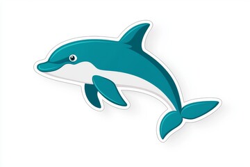 Fototapeta premium Playful cartoon dolphin illustration in vibrant blue and white hues.