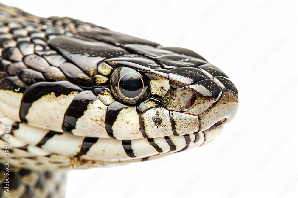 Poster garter snake moves smoothly displaying its striking stripes. the isolated view emphasizes the unique