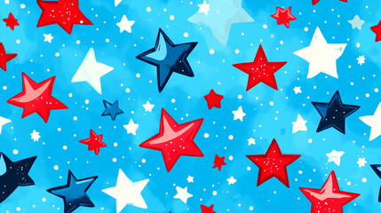 A seamless starry sky pattern featuring twinkling stars scattered across a deep background, perfect for a variety of applications including backgrounds, wallpapers, textile designs, and kids' blankets