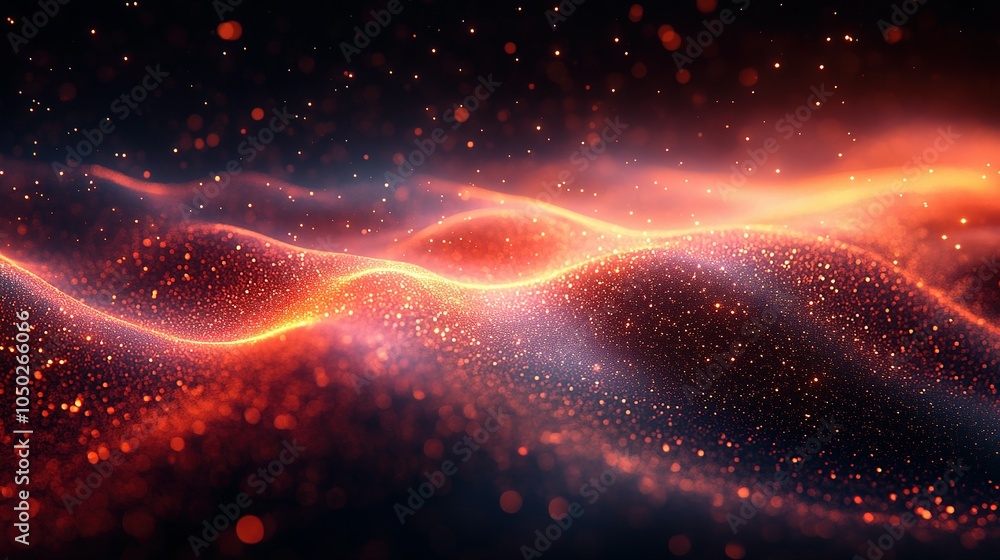 Poster abstract red and orange glitter wave with bokeh