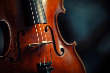 A beautifully detailed close-up of a violin showcasing its rich wood grain and elegant contours. This image captures the essence of musical craftsmanship. Generative AI