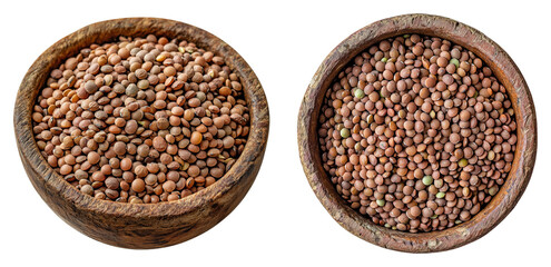 Fototapeta premium Lentils in Rustic Bowl, Isolated on Transparent Background, Suitable for Plant-Based Food Packaging, Healthy Recipe Illustrations