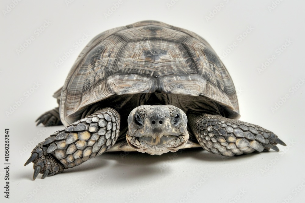Poster gopher tortoise moves forward with purpose highlighting its rough shell and unique facial characteri