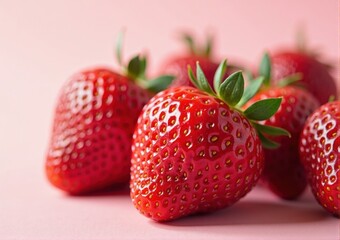 strawberries close up on white and pink background