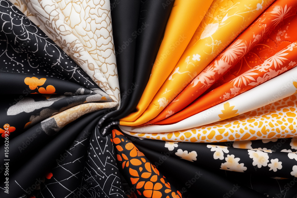 Aufkleber this unique quilt features an array of fabrics in shades of orange and black, creating a beautiful p