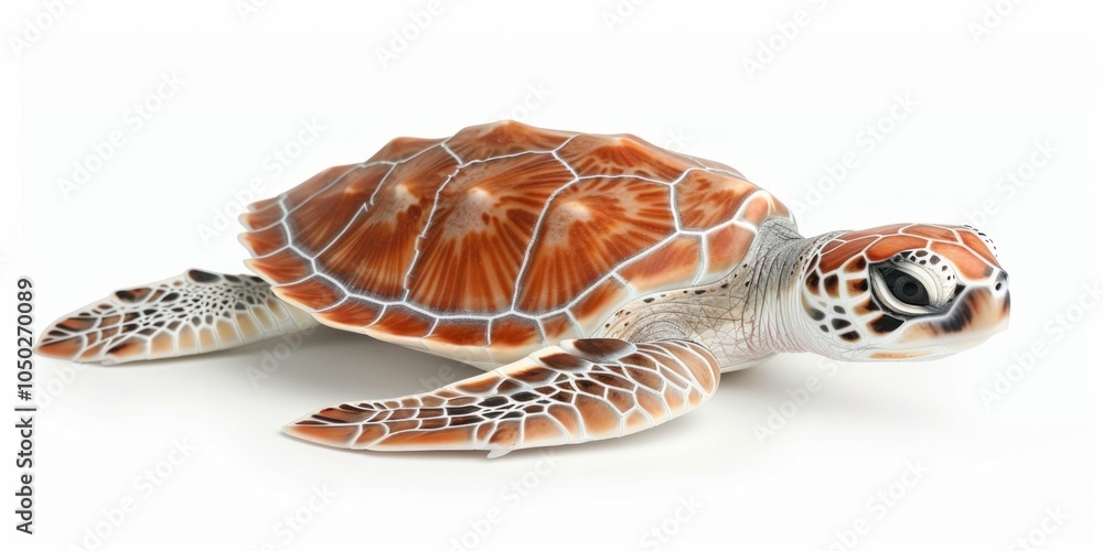 Poster green sea turtle swims forward showcasing its smooth shell and intricate patterns. the background re