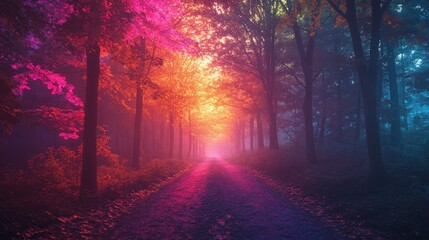 Vibrant Forest Path with Neon Colors