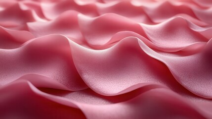 Obraz premium The soft pink fabric undulates in smooth waves, revealing its delicate texture and flowing shape. The intricate folds create an inviting and calming visual effect, suggesting warmth and elegance throu