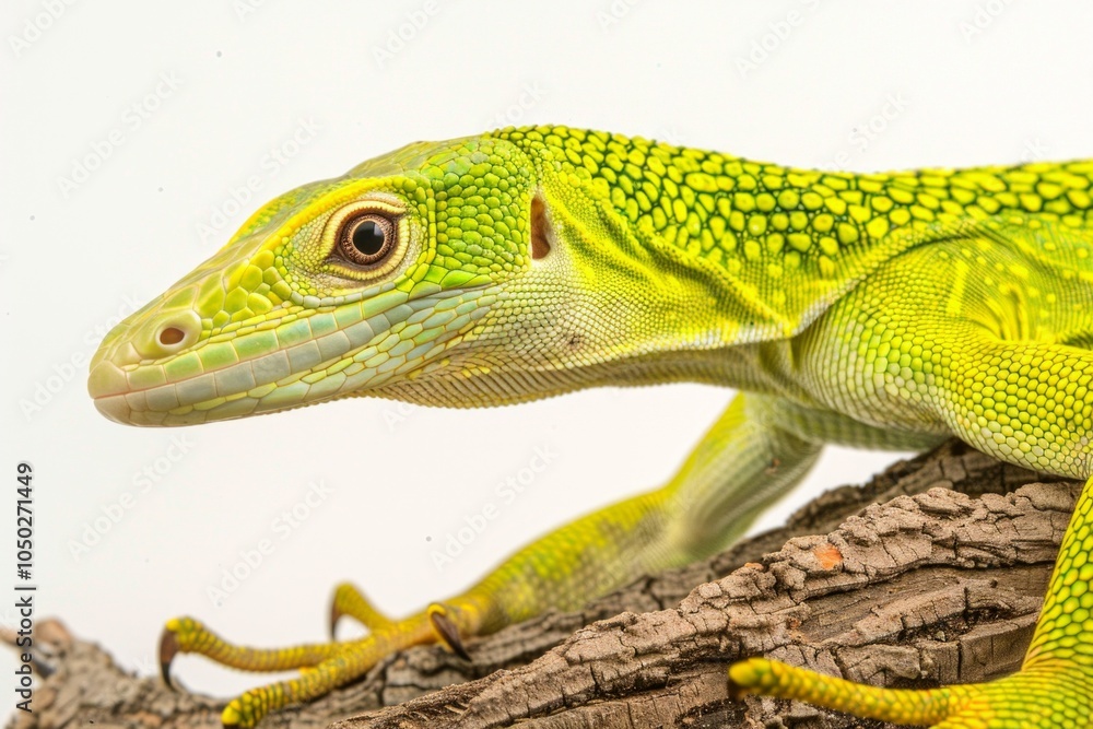 Poster green tree monitor lizard with vivid green scales elegantly positioned on branch showcasing unique f