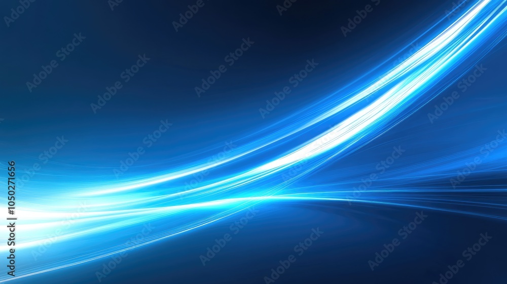 Poster abstract wave pattern with bright lines flowing across a dark blue gradient background.