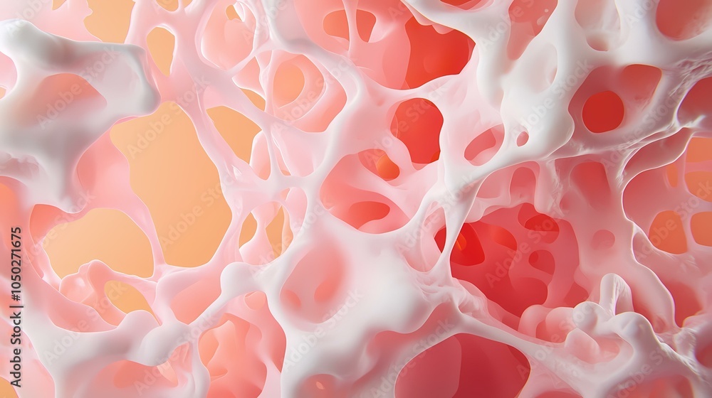 Poster a close-up of an abstract pink and white textured form with holes and openings. the texture is soft 