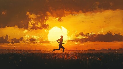 Obraz premium Runner Silhouetted Against Sunset