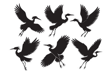 Cattle Egret Silhouette Vector Illustration, Cattle Egret Silhouette Bundle 