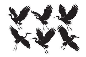 Fototapeta premium Cattle Egret Silhouette Vector Illustration, Cattle Egret Silhouette Bundle 