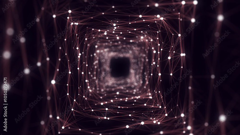 Poster futuristic sci-fi square portal in space. 3d ai tunnel with dots and lines. abstract digital wormhol