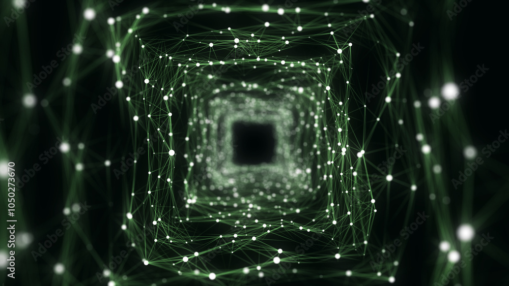 Poster futuristic sci-fi square portal in space. 3d ai tunnel with dots and lines. abstract digital wormhol