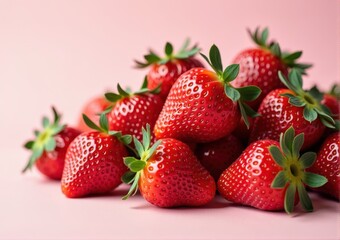 strawberries close up on white and pink background