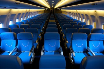 Unoccupied cabin presenting luxurious business class seats for ultimate comfort and elegance