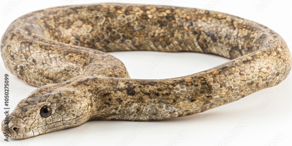 Poster jamaican boa displays its intricate brown and tan patterns while coiled comfortably. set against a w