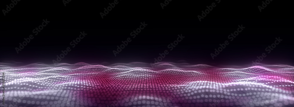 Poster abstract technology wave with motion glowing dots. dark cyberspace in digital background. connection