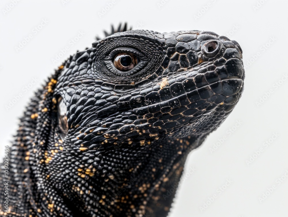 Poster jamaican iguana is positioned upright displaying its rough textured scales. the creature appears att