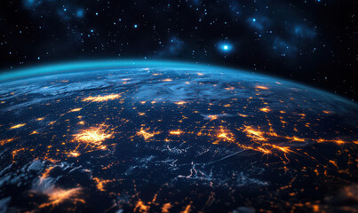Obraz premium Earth at night with city lights glowing