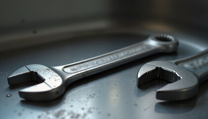 Fototapeta premium Close-up of wrench tools on metallic surface