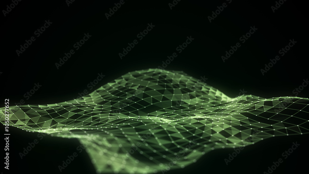 Poster abstract technology wave in the center with motion dots and lines. ai in virtual reality on digital 