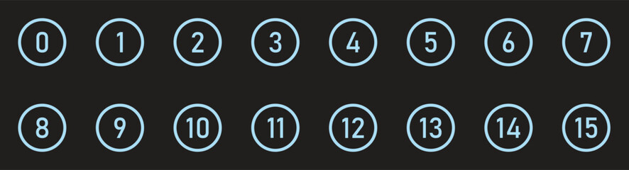 Numbers. Font design for number zero to 15 on black background.