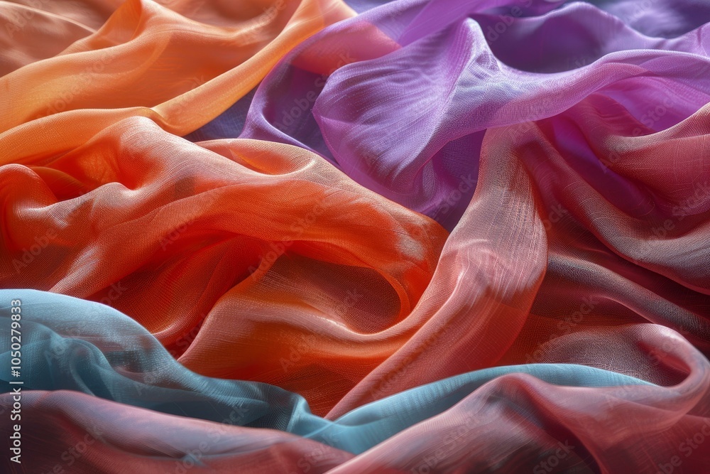 Poster flowing transparent chiffon fabric creating a wave pattern