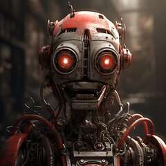 Fototapeta premium Smiling Robot with Red Glowing Eyes