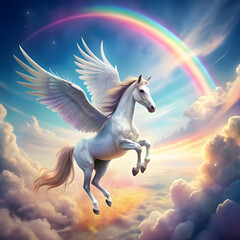 Fototapeta premium unicorn soaring through a dreamy pastel colored sky