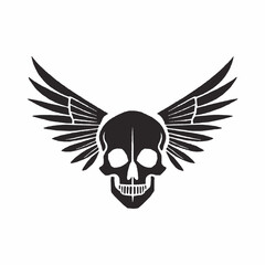 skull with wings, Simple vector logo of a skull with wings, on a pure white background