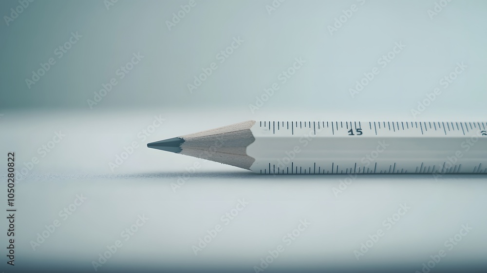 Poster A front-angle close-up of a single mechanical pencil and ruler, set cleanly on a minimalist desk, plain background, 4K resolution