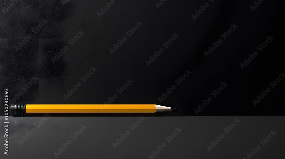 Poster A lone pencil resting diagonally across an empty notebook, creating a minimalistic setup, plain background, 4K resolution