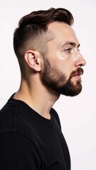 Fototapeta premium Transgender gay man wearing red lipstick bearded male face adorned with makeup