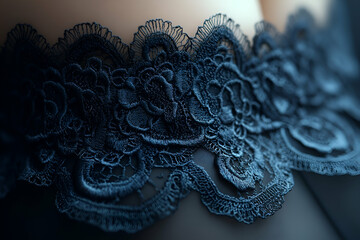 Fototapeta premium A close-up of intricate black lace, showcasing delicate floral patterns and fine details against a soft background.