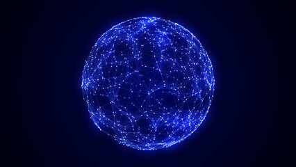 Futuristic sci-fi sphere in space. Technology circle a network connection big data. Digital ai background with particles. Abstract frame ball. 3D wireframe geometric sphere. 3D rendering.