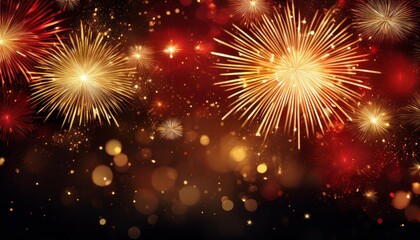 Fototapeta premium abstract black red and gold glitter background with fireworks christmas eve 4th of july holiday concept
