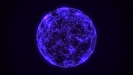 Futuristic sci-fi sphere in space. Technology circle a network connection big data. Digital ai background with particles. Abstract frame ball. 3D wireframe geometric sphere. 3D rendering.