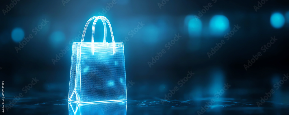 Poster digital wireframe shopping bag mockup with customizable elements, modern prototype style
