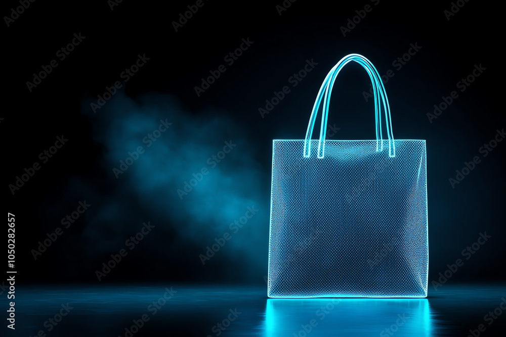 Aufkleber shopping bag with mesh wireframe overlay, prototype emphasizing durability and design
