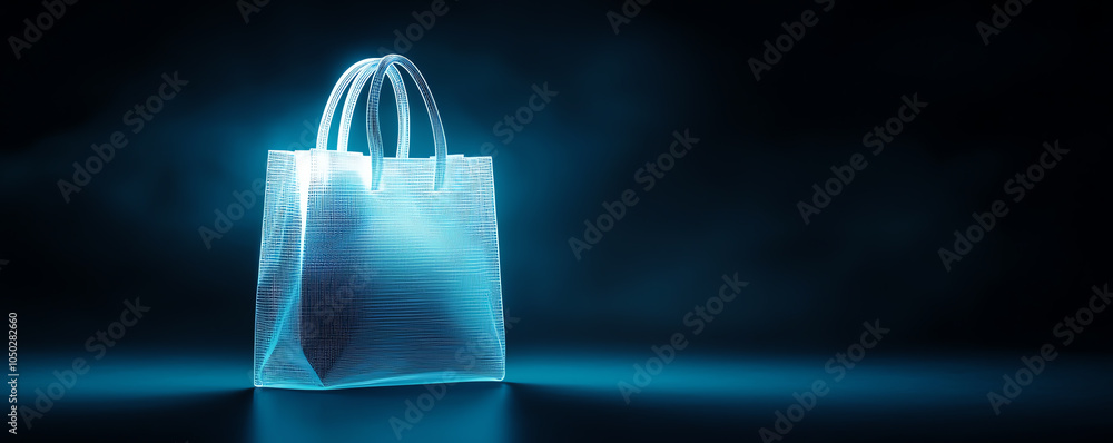 Poster digital 3d shopping bag with customizable wireframe, prototype visualization in high resolution