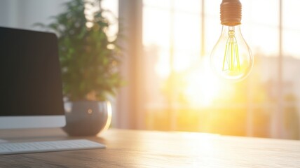 Fototapeta premium Bright Office Concept with Lightbulbs and Natural Light