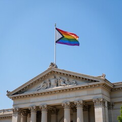 Government structure adorned by the Gay Pride flag