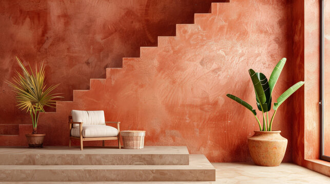 terra cotta accent armchair in spacious room