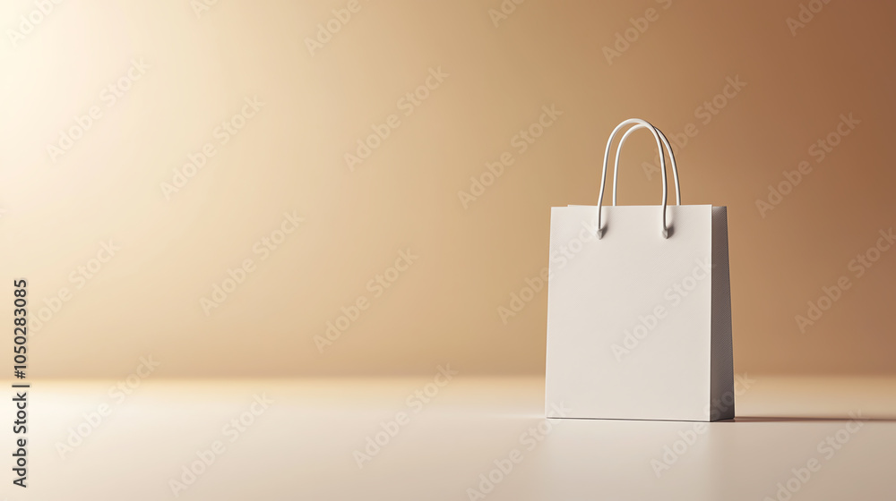 Poster wireframe shopping bag mockup with realistic textures and handles, techinspired style