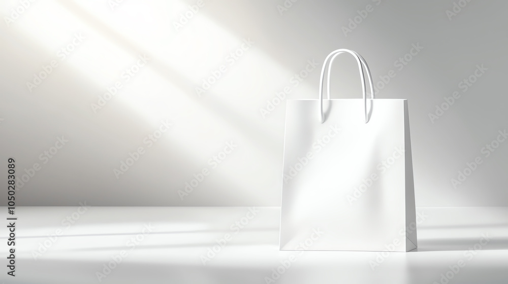 Poster mockup of a folded shopping bag with wireframe outline, showcasing functionality, simple design
