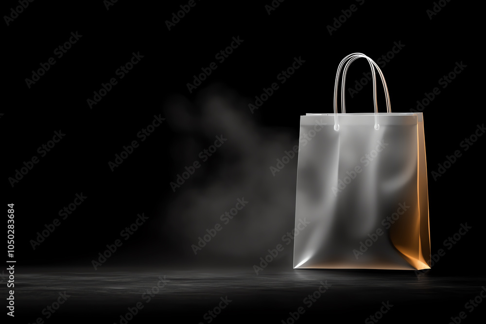 Poster minimal wireframe design of a shopping bag mockup, smooth lines and transparent background