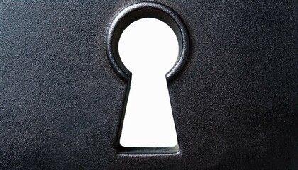 close up of a dark keyhole with white background